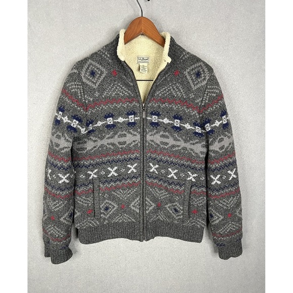 L.L. Bean Other - Vintage LL Bean Lambswool Sherpa Lined Sweater Jacket Mens Size S